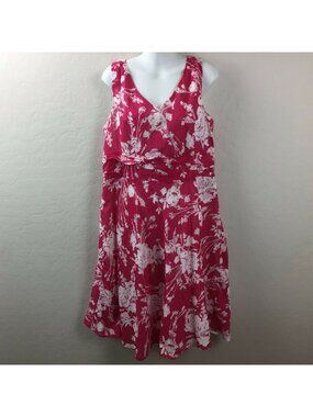 Robbie Bee Womens Pink White Floral Print Sundress Sleeveless Tank Top 14